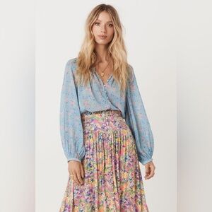 Spell Women’s Dolly Blouse in Dusty Blue Size XXS Floral BOHO Romantic Top